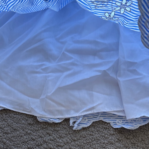 Rare Editions Light Blue Striped Floral Embroidered Dress with Satin Sash - Picture 5 of 5